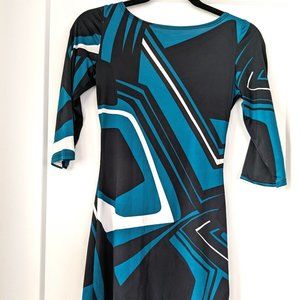 Teal and Black Bodycon, Short Cocktail Dress, Open Back